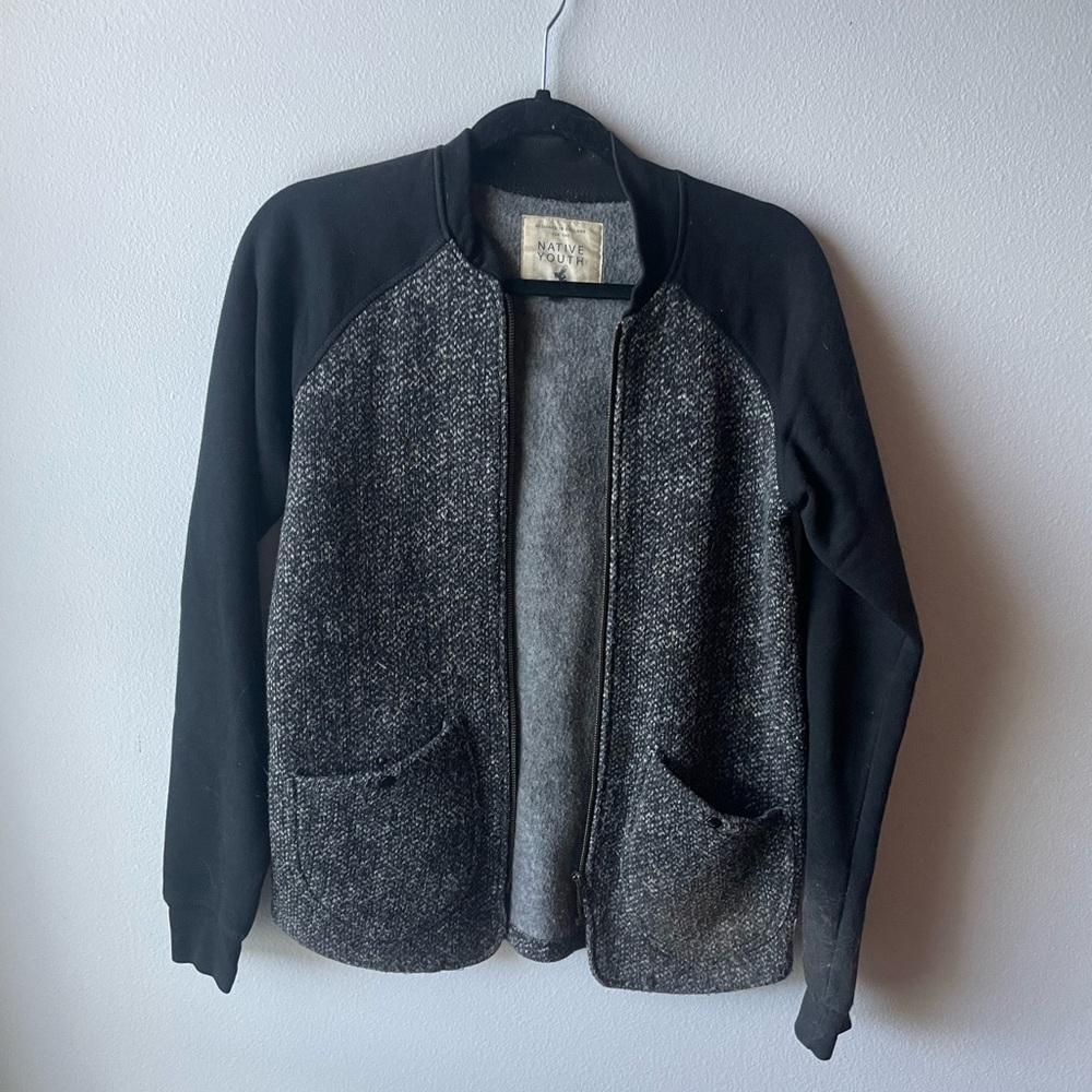 NATIVE YOUTH Black and Gray Textured Jacket